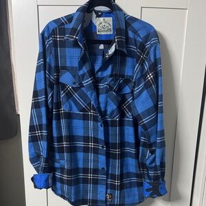 Blue and Black Plaid Flannel Shirt